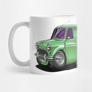 Cartoon drawings of Morris Mini van 1000 Green Mug